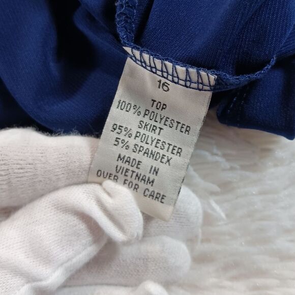 AA Studio Elegant Blue Midi with Sheer Sequin Overlay Size 16. Scoop Neckline... - Picture 5 of 8